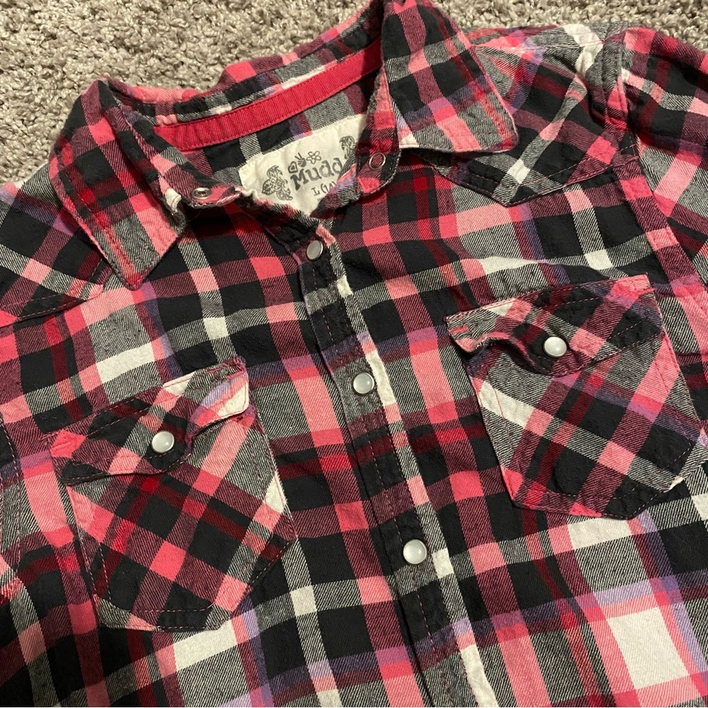 Mudd Girls Pink Black and White Plaid Button Down Shirt